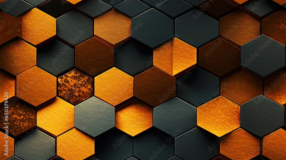an abstract hexagonal background with orange and black hexagons. generative ai an abstract hexagonal background with orange and black hexagons. generative ai