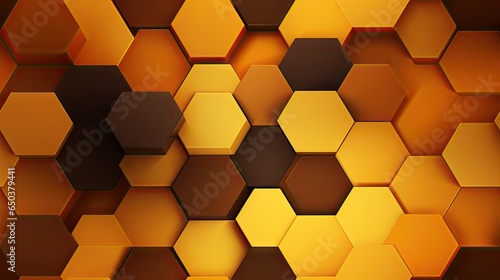  a brown and yellow hexagonal background with a black background.  generative ai © Anna