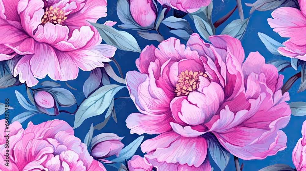 a blue and pink floral wallpaper with pink and blue flowers. generative ai a blue and pink floral wallpaper with pink and blue flowers. generative ai