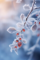 White winter background, branches covered with snow