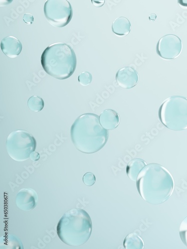 3D Rendering Studio Shot Light Blue and White Water Drops or Foam Bubbles Background for Beauty  Skin Care  food and Beverage Advertising Product Display.