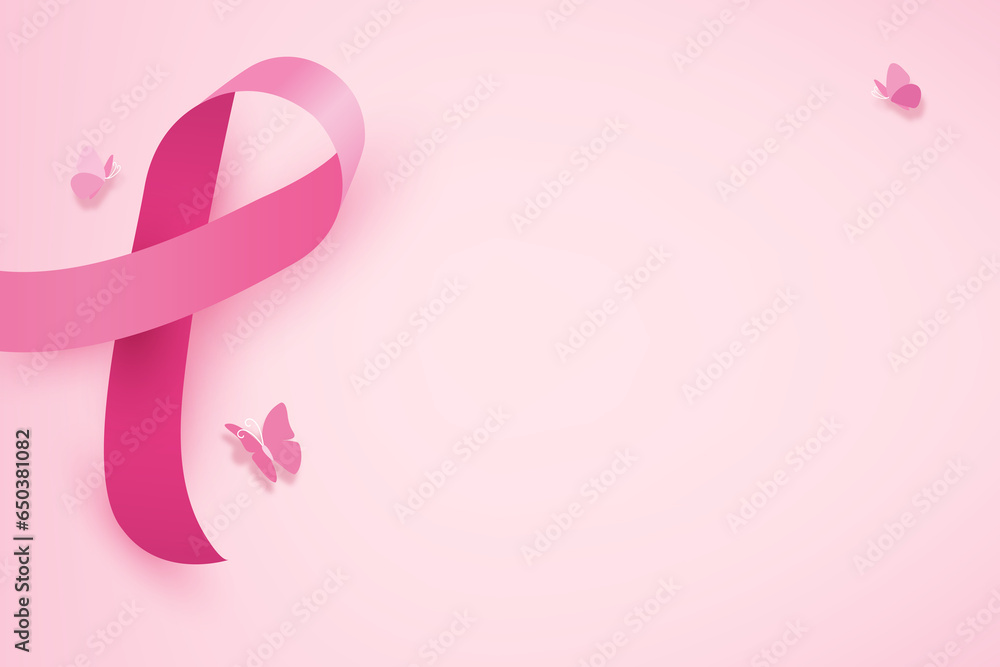 Female breast cancer background with pink ribbon symbol and copy space
