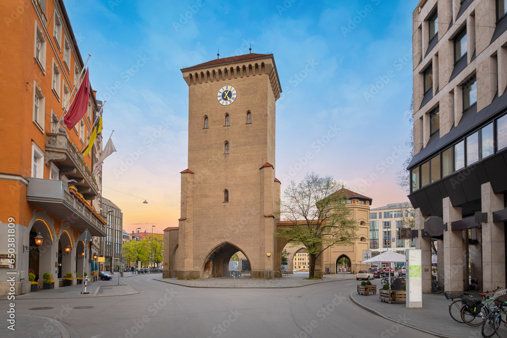 Munich, Germany - view of Isartor or Isar Gate - Medieval city gate rebuilt in 1833