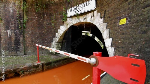Video, Thomas Telford northern Harecastle Tunnel entrance. The Trent and Mersey Canal Kidsgrove, Newcastle-under-Lyme, wide angle, close up photo