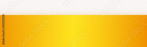 Large yellow wave beer background with bubbles. Vector Illustration