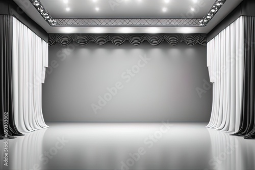 empty stage with white and black walls. 3 d renderingempty stage with white and black walls. 3 d renderingempty theater stage with curtains photo