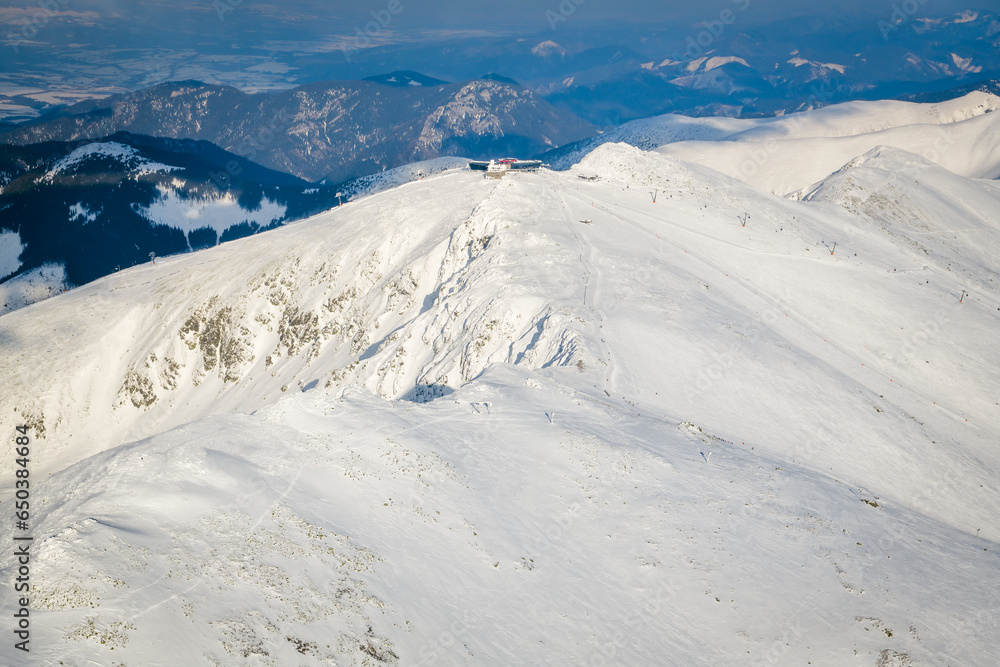 Aerial view on cable car station on top of Chopok peak in Low Tatras