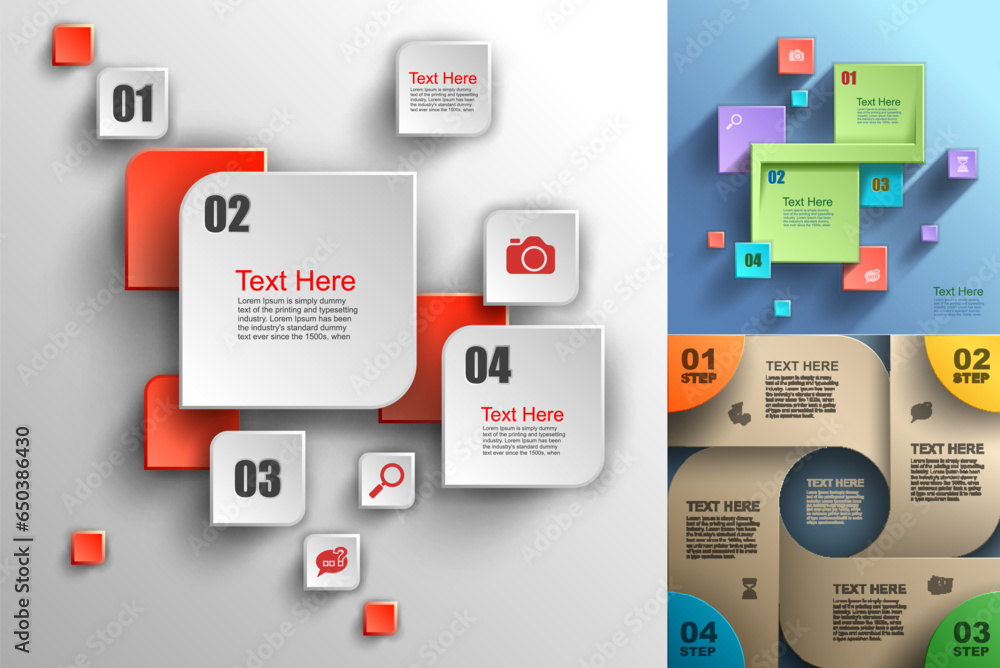 Fototapeta premium Business 3D digital Infographics, Square with information sectors under, Step up options, Vector illustration