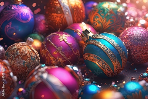 3d rendering of colorful christmas decorations backgroundchristmas background with christmas toys 3d rendering of colorful christmas decorations background photo