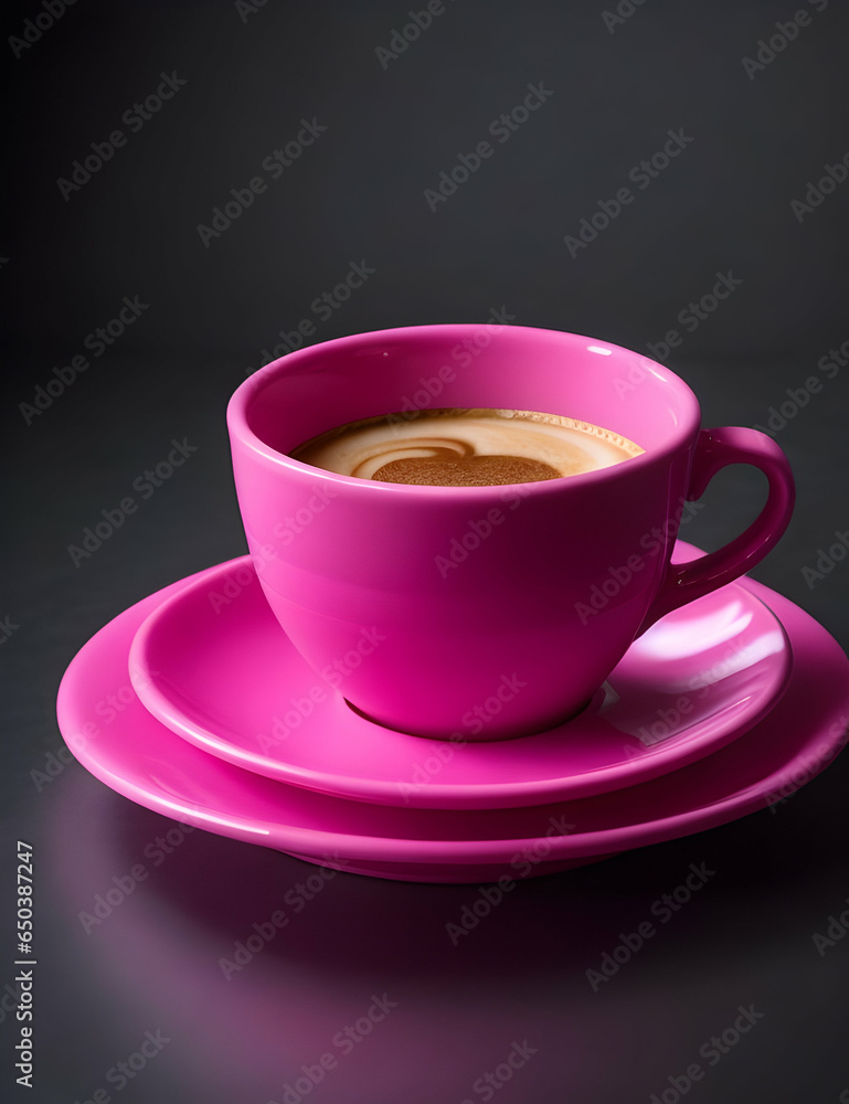 A coffee cup with a handle on top and saucer, with a dark background A coffee cup with a handle on top and saucer, with a dark background