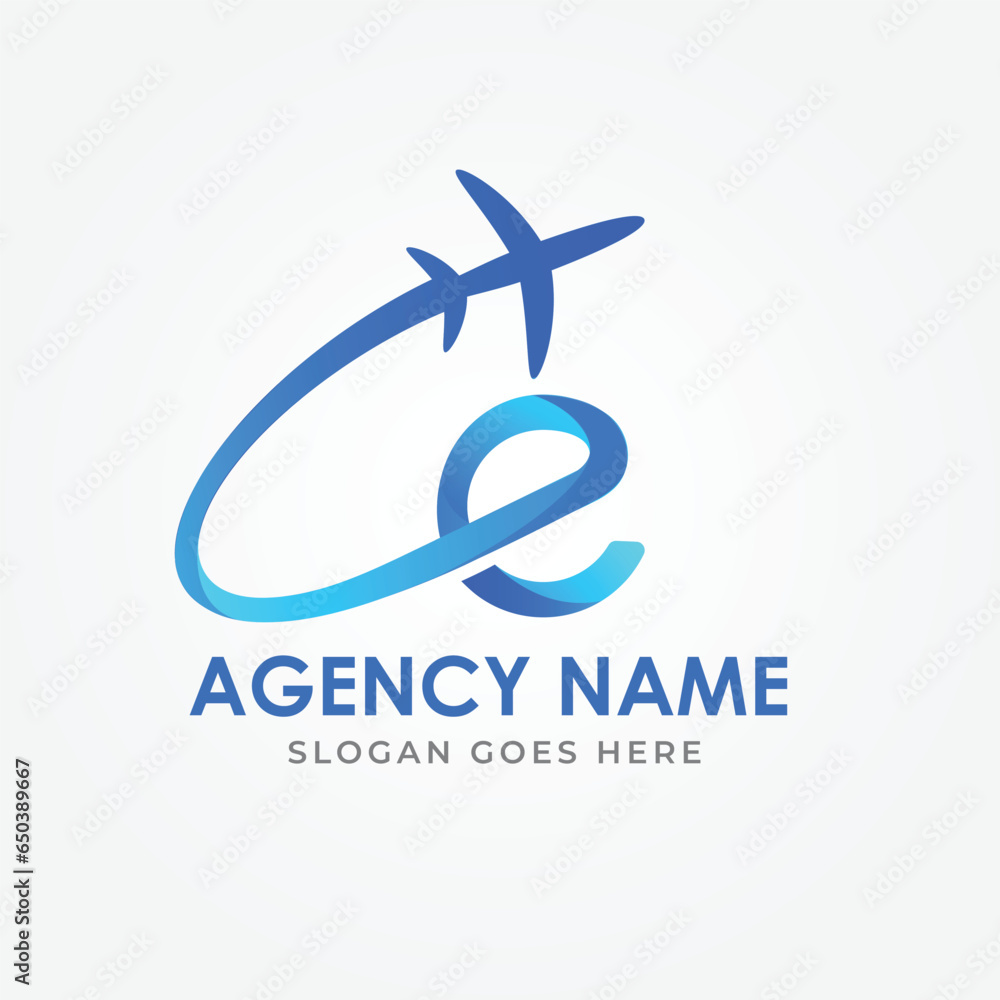 Initial letter E travel logo design idea. Modern e letter with a swosh