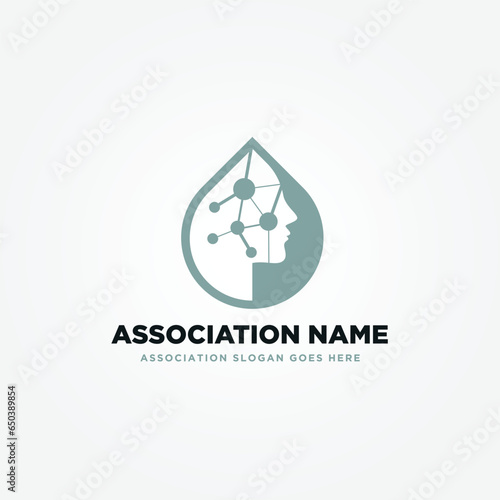 Synergy of Life and Technology Logo Design idea, Featuring a Blood Symbol within a Human Head and Tech Symbol