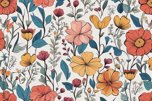 seamless pattern with hand drawn flowers, leaves, branches, floral pattern.floral seamless pattern with flowers, vector illustration seamless pattern with hand drawn flowers, leaves, branches, floral 