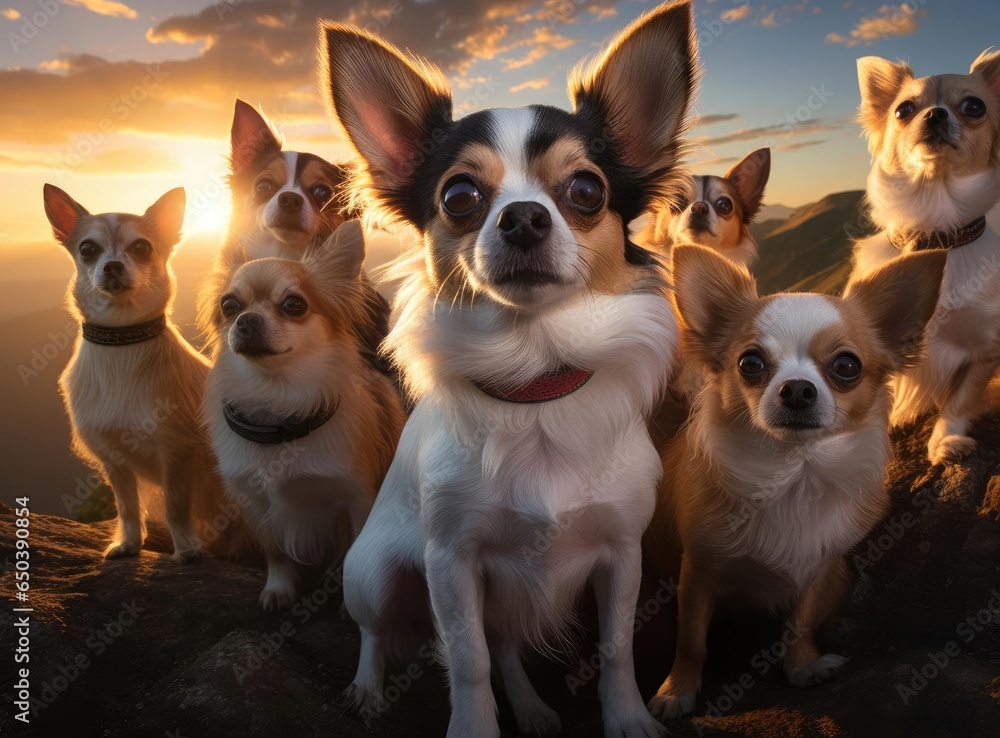 A group of Chihuahuas looking at the camera
