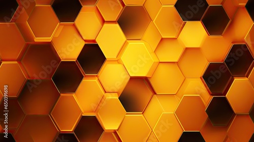  an orange hexagonal background with a black background and yellow hexagons.  generative ai