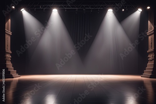 empty stage with spotlights empty stage with spotlights empty stage with smoke. 