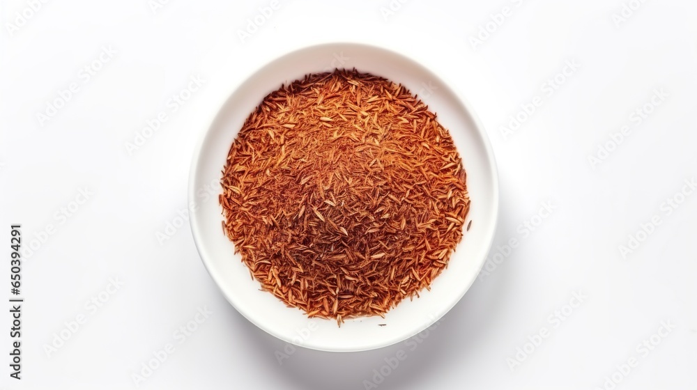 a white bowl filled with brown rice on top of a white table. generative ai a white bowl filled with brown rice on top of a white table. generative ai