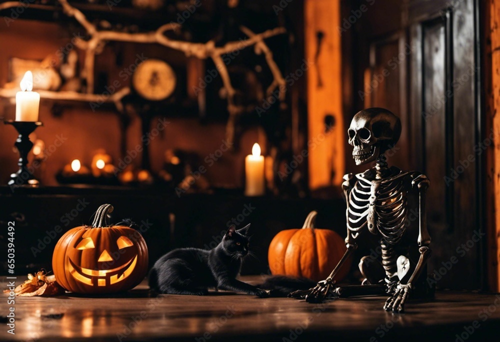 AIgenerated illustration of a skeletal figure in front of a pair of