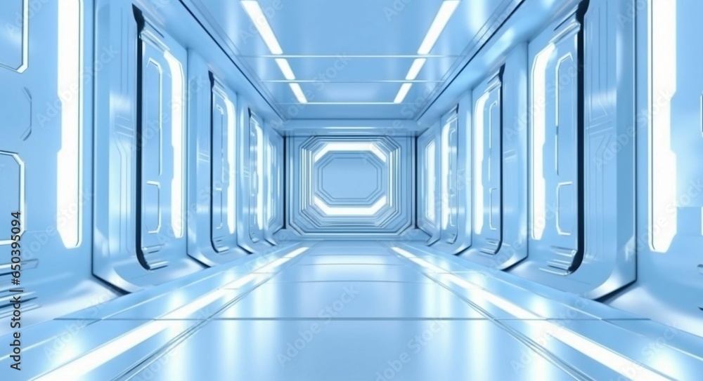 AI generated illustration of a futuristic corridor inside a spaceship AI generated illustration of a futuristic corridor inside a spaceship