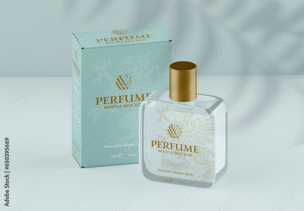 Classic Square Perfume Bottle with Box Mockup Stock Template | Adobe Stock