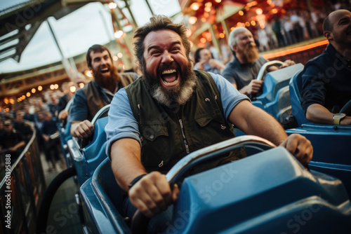 Delighted expressions as participants enjoy the thrill of amusement park games, creating lasting memories at Oktoberfest. Generative Ai.