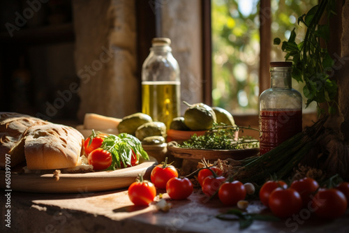 close-up photo of a variety of foods from the Mediter, generative ai