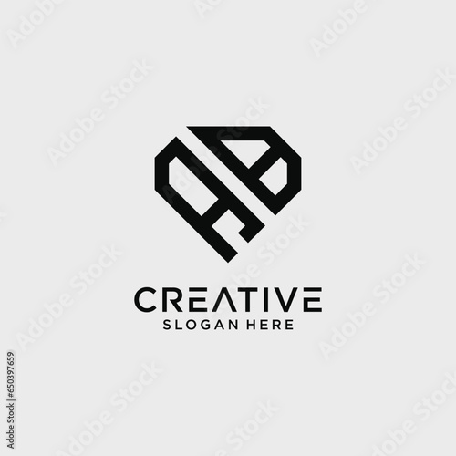 Creative style ab letter logo design template with diamond shape icon