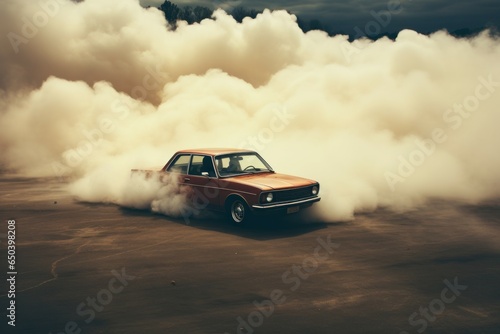 Billowing Car drifting smoke. Blure engine. Generate Ai © juliars