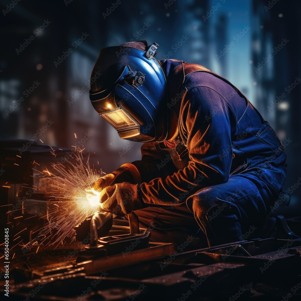 Worker welder performing arc welding. Generative AI Worker welder performing arc welding. Generative AI