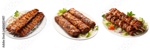 Grilled beef Kebab isolated on a transparent background