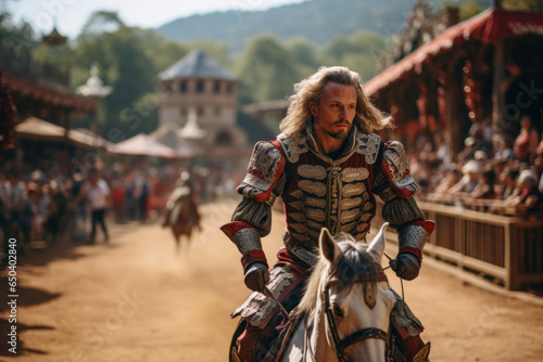 A Renaissance faire complete with jousting tournaments, artisan markets, and period costumes. Generative Ai. photo