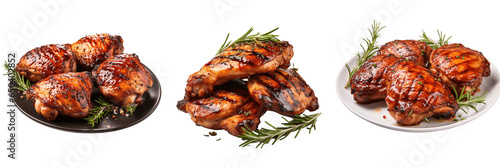 Grilled chicken thighs isolated on a transparent background