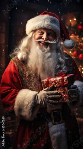 Santa Claus with a gift box in his hands