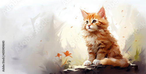 Cute red tabby kitten breed Maine Coon on a light background, illustration. photo