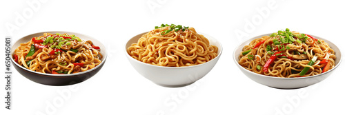 a set of Asian noodles in bowl isolated on transparent background