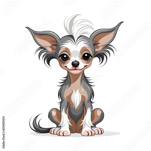chinese crested dog miniature small dog puppy in cartoon style on white background