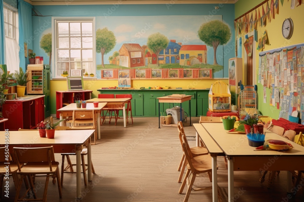 Obraz premium Colorful Classroom preschool. Nursery interior toy. Generate Ai