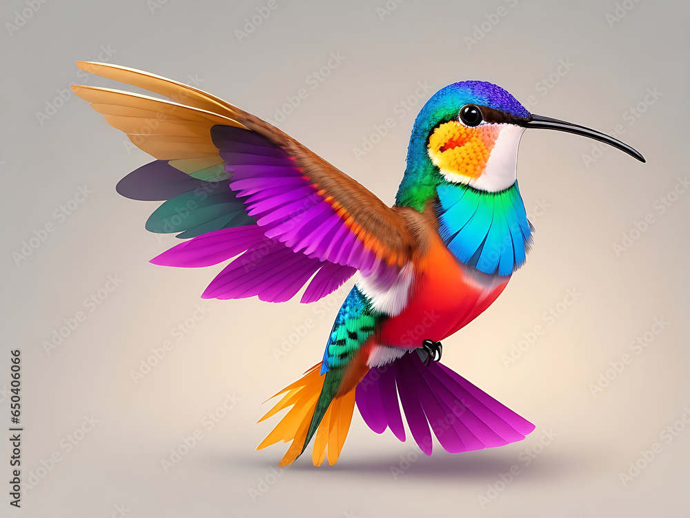Obraz premium Cute hummingbird bird with colorful plumage and A colorful bird sits on a branch in the forest