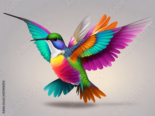 Cute hummingbird bird with colorful plumage and A colorful bird sits on a branch in the forest