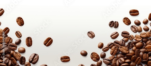 Long banner featuring flying coffee beans in a food mockup