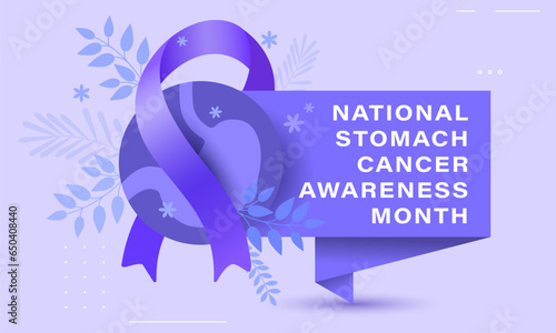 National Stomach Cancer Awareness Month. Stomach, ribbon and paper banner. Paper banner sign. Medical vector illustration. Health care