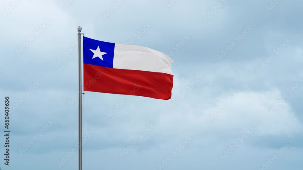 Chile flag waving in the wind, cloudy blue sky with running clouds, endless seamless loop Chile flag waving in the wind, cloudy blue sky with running clouds, endless seamless loop