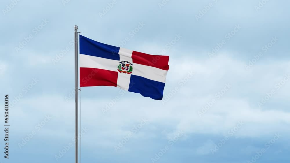 Dominican Republic flag waving in the wind, cloudy blue sky with running clouds, endless seamless loop Dominican Republic flag waving in the wind, cloudy blue sky with running clouds, endless seamless loop