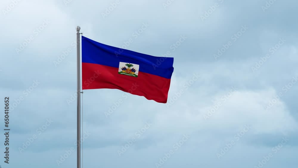 Haiti flag waving in the wind, cloudy blue sky with running clouds, endless seamless loop Haiti flag waving in the wind, cloudy blue sky with running clouds, endless seamless loop