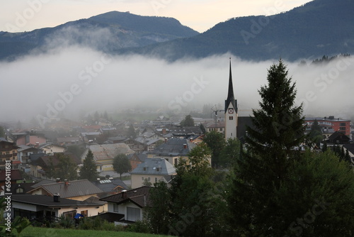 Austria. The fog in the Austrian mountain village