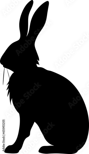 Black silhouette of rabbit isolated on white background.