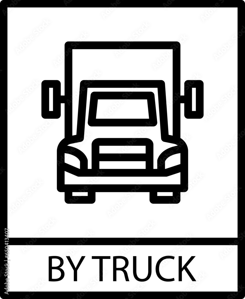 By Truck icon with black frame isolated on white background. By Truck symbol. Label vector illustration