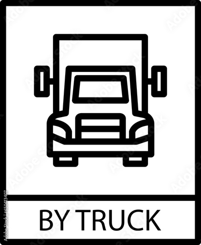 By Truck icon with black frame isolated on white background. By Truck symbol. Label vector illustration