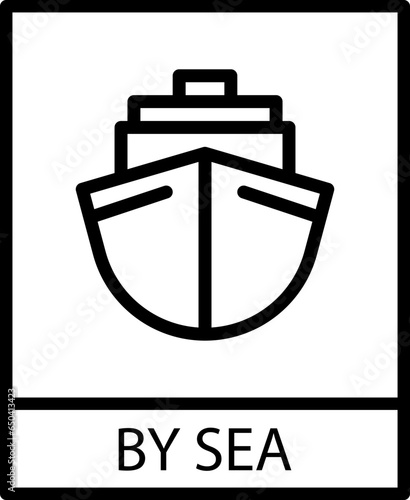 By Sea icon with black frame isolated on white background. By Sea symbol. Label vector illustration