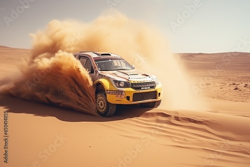 Rally Car Racing in Desert Dust photo